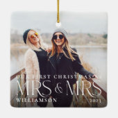 Eerste Kerstmis als foto van mevrouw & mevrouw Mod Keramisch Ornament (Achterkant)