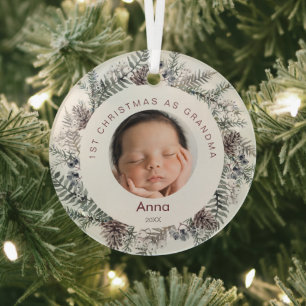 Eerste Kerstmis als foto's van oma Baby Glas Ornament