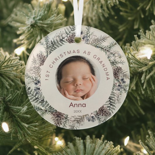 Eerste Kerstmis als foto's van oma Baby Glas Ornament (Insitu)