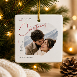 Eerste kerstmis als gehuwden Nieuwgetrouwd Script Keramisch Ornament