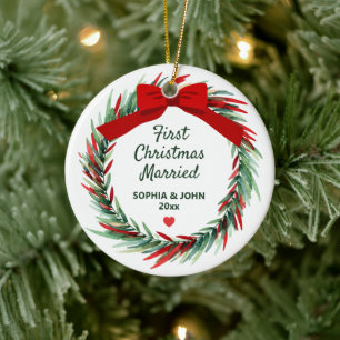 Eerste kerstmis als getrouwd stel huwelijkscadeau keramisch ornament