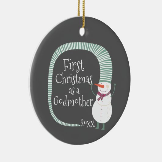 Eerste Kerstmis als Godmoeder persoonlijke Snowman Keramisch Ornament (Rechts)