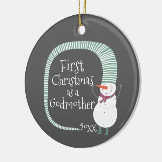 Eerste Kerstmis als Godmoeder persoonlijke Snowman Keramisch Ornament (Links)