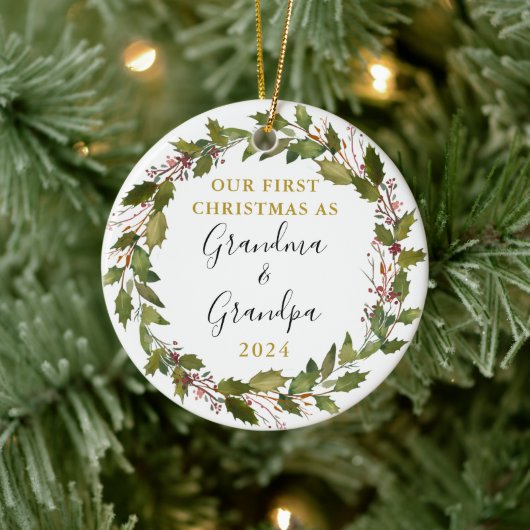 Eerste Kerstmis als Grandma & Grandpa Custom Photo Keramisch Ornament (Boom)