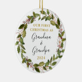 Eerste Kerstmis als Grandma & Grandpa Custom Photo Keramisch Ornament (Rechts)