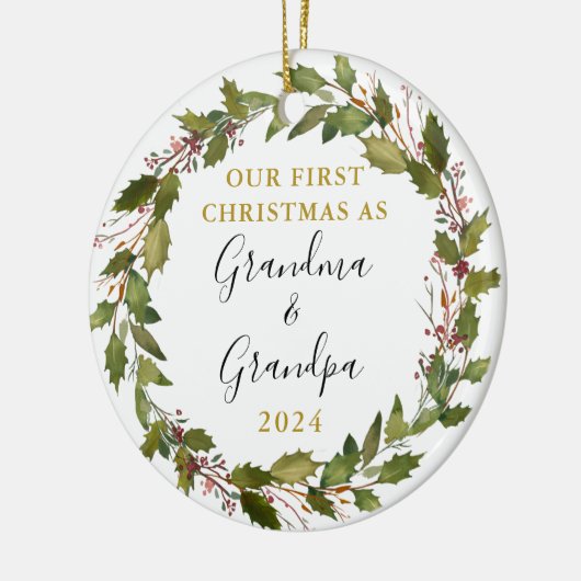 Eerste Kerstmis als Grandma & Grandpa Custom Photo Keramisch Ornament (Links)