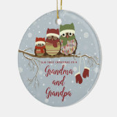 Eerste Kerstmis als Grandma Grandpa Owl Familie Aa Keramisch Ornament (Links)