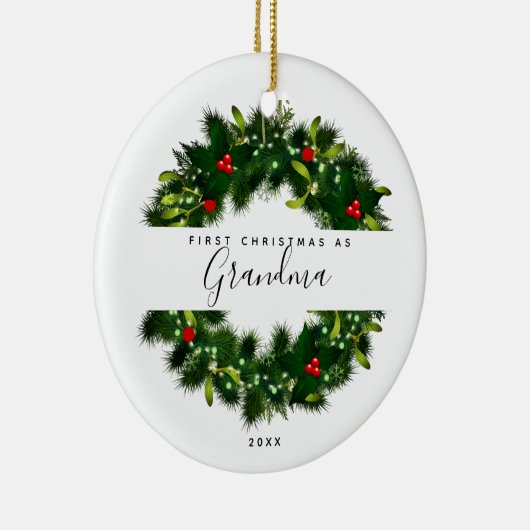 Eerste Kerstmis als Grandma Modern Wreate Custom Keramisch Ornament (Rechts)