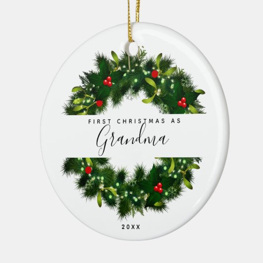 Eerste Kerstmis als Grandma Modern Wreate Custom Keramisch Ornament (Links)