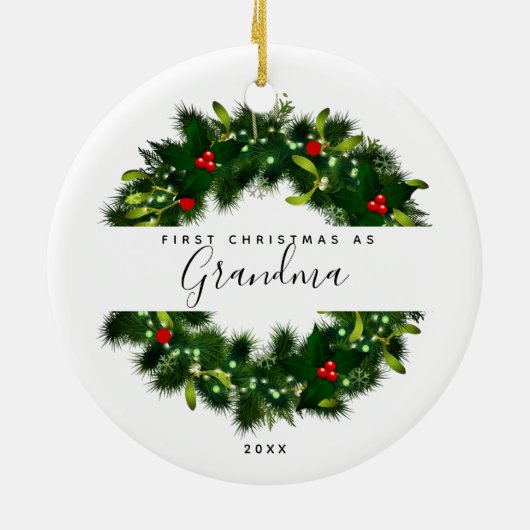 Eerste Kerstmis als Grandma Modern Wreate Custom Keramisch Ornament (Achterkant)