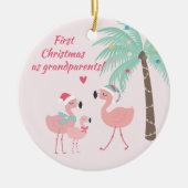 Eerste Kerstmis als grootouder Cute Santa Flamingo Keramisch Ornament (Voorkant)