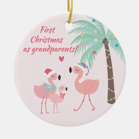 Eerste Kerstmis als grootouder Cute Santa Flamingo Keramisch Ornament (Voorkant)