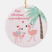 Eerste Kerstmis als grootouder Cute Santa Flamingo Keramisch Ornament (Achterkant)