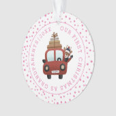 Eerste Kerstmis als grootouderauto en roze foto Ornament (voorkant)