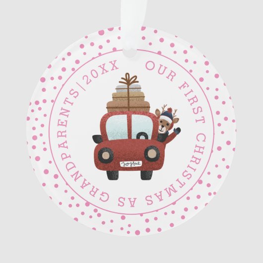 Eerste Kerstmis als grootouderauto en roze foto Ornament (voorkant)