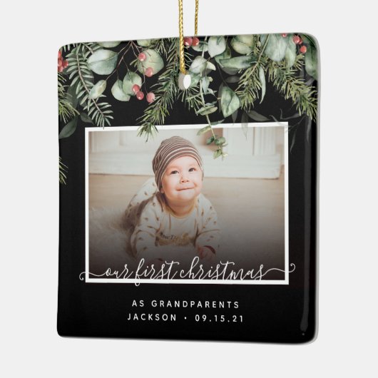 Eerste Kerstmis als grootouders 2 Foto Greenery Keramisch Ornament (Links)