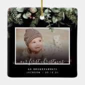 Eerste Kerstmis als grootouders 2 Foto Greenery Keramisch Ornament (Achterkant)