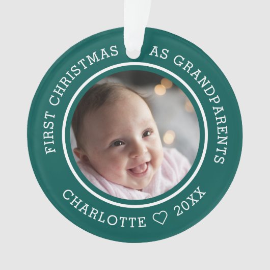Eerste Kerstmis als grootouders 2 Foto Groen Ornament (voorkant)