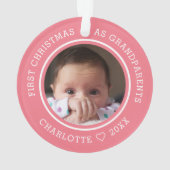 Eerste Kerstmis als grootouders 2 Foto Roze Ornament (achterkant)