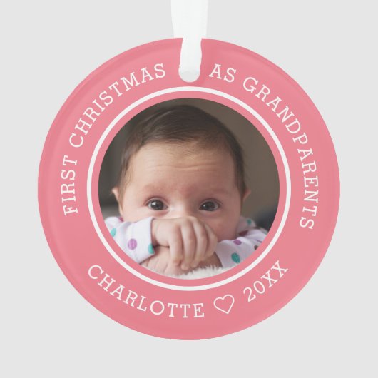 Eerste Kerstmis als grootouders 2 Foto Roze Ornament (achterkant)