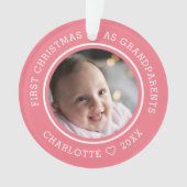 Eerste Kerstmis als grootouders 2 Foto Roze Ornament (voorkant)