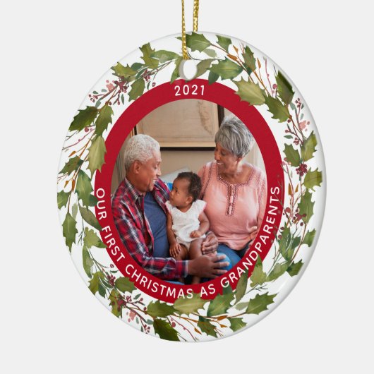 Eerste Kerstmis als Grootouders 2-Foto Wreated Keramisch Ornament (Links)