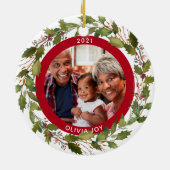 Eerste Kerstmis als Grootouders 2-Foto Wreated Keramisch Ornament (Achterkant)