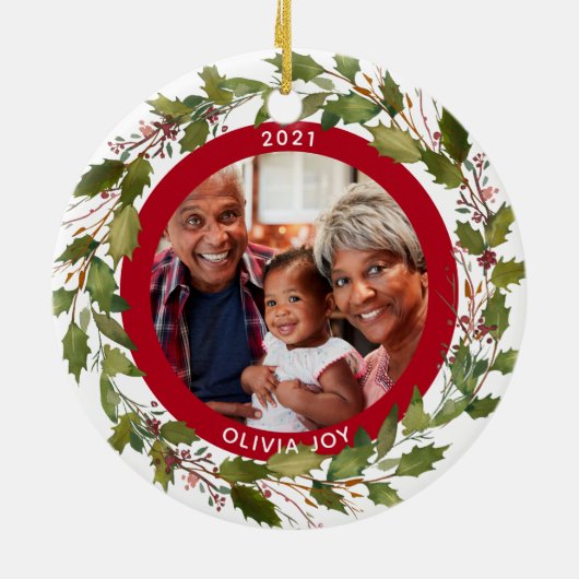 Eerste Kerstmis als Grootouders 2-Foto Wreated Keramisch Ornament (Achterkant)