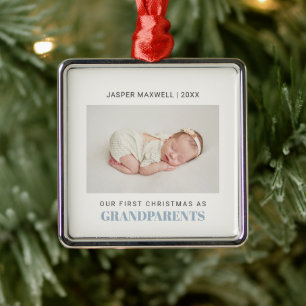 Eerste Kerstmis als grootouders Baby Boy foto Metalen Ornament