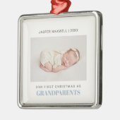 Eerste Kerstmis als grootouders Baby Boy foto Metalen Ornament (Links)