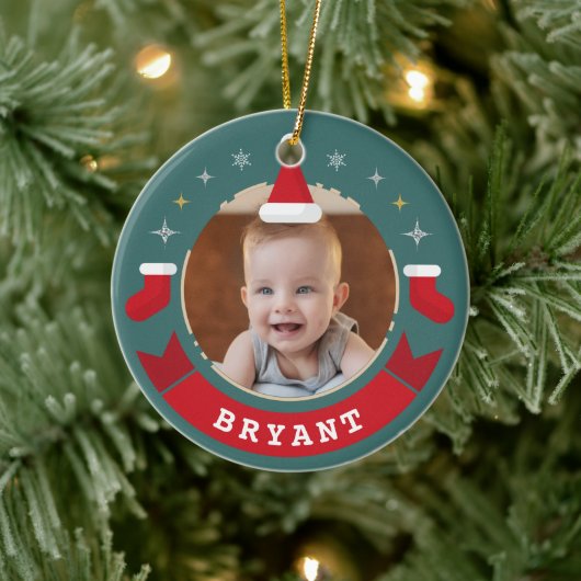 Eerste Kerstmis als Grootouders Baby Foto Keramisch Ornament (Boom)