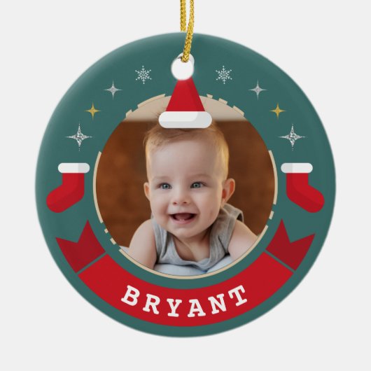 Eerste Kerstmis als Grootouders Baby Foto Keramisch Ornament (Voorkant)