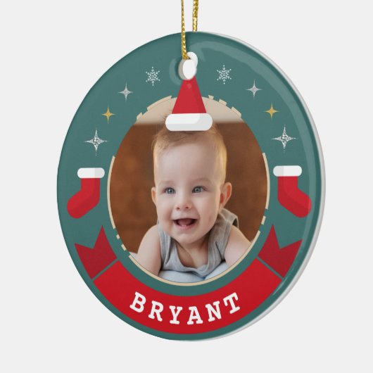 Eerste Kerstmis als Grootouders Baby Foto Keramisch Ornament (Links)