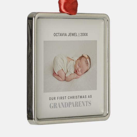 Eerste Kerstmis als grootouders Baby Girl foto Metalen Ornament (Rechts)