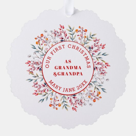 Eerste Kerstmis als grootouders bessen lijst foto Ornament Kaart (Achterkant)