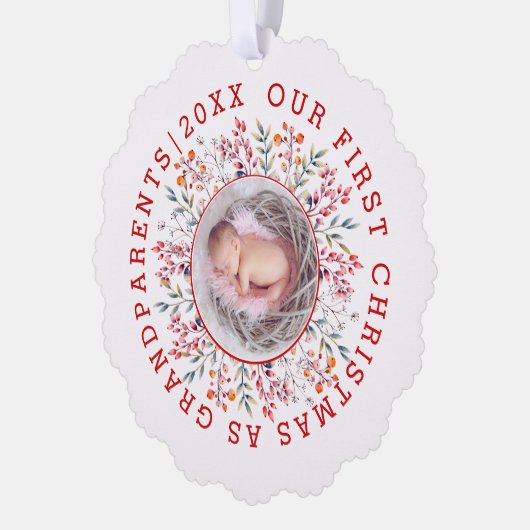 Eerste Kerstmis als grootouders bessen lijst foto Ornament Kaart (Links)