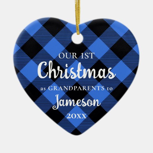 Eerste Kerstmis als Grootouders Blauwe Hartsfoto Keramisch Ornament (Voorkant)