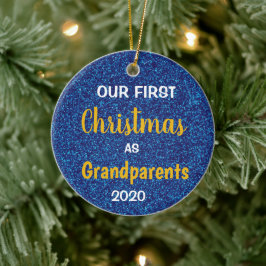 Eerste Kerstmis als Grootouders Blue Glitter Foto Keramisch Ornament