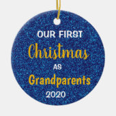 Eerste Kerstmis als Grootouders Blue Glitter Foto Keramisch Ornament (Voorkant)