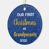Eerste Kerstmis als Grootouders Blue Glitter Foto Keramisch Ornament (Links)