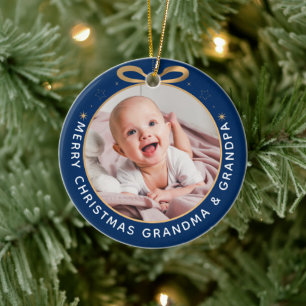 Eerste Kerstmis als Grootouders Blue Gold Foto Keramisch Ornament