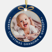 Eerste Kerstmis als Grootouders Blue Gold Foto Keramisch Ornament (Voorkant)