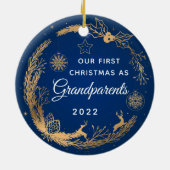 Eerste Kerstmis als Grootouders Blue Gold Foto Keramisch Ornament (Achterkant)