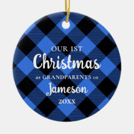 Eerste Kerstmis als Grootouders Blue Pset Round Keramisch Ornament