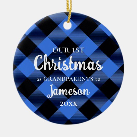 Eerste Kerstmis als Grootouders Blue Pset Round Keramisch Ornament (Voorkant)