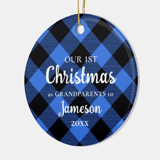 Eerste Kerstmis als Grootouders Blue Pset Round Keramisch Ornament (Links)