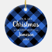 Eerste Kerstmis als Grootouders Blue Pset Round Keramisch Ornament (Achterkant)