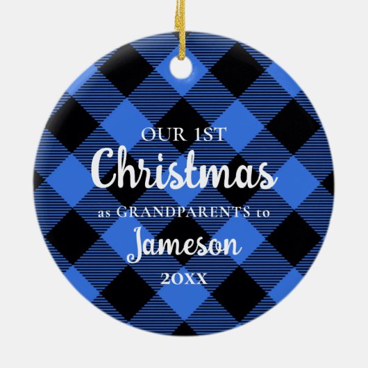 Eerste Kerstmis als Grootouders Blue Pset Round Keramisch Ornament (Achterkant)