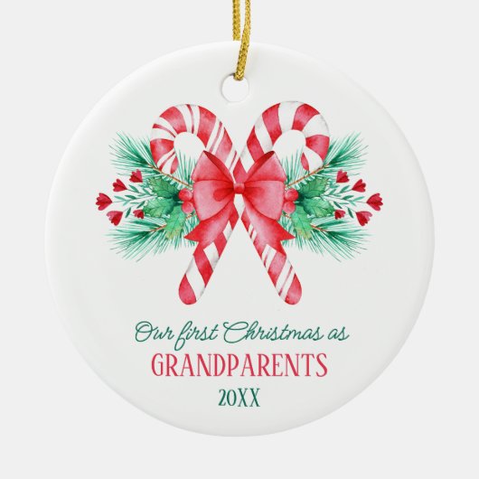 Eerste Kerstmis als grootouders Candy Canes Keramisch Ornament (Voorkant)