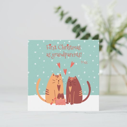 Eerste Kerstmis als grootouders! Cute Cats Feestdagenkaart (Staand voorkant)
